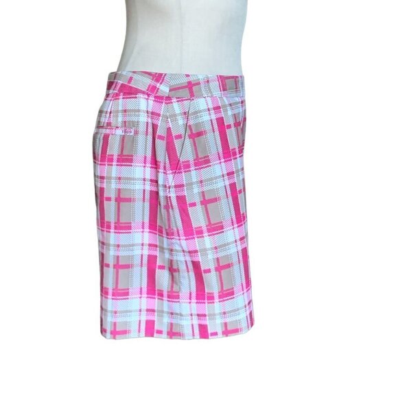 IZOD Plaid Golf Skort Sz 4 Pink Beige/Tan White #106G - Picture 2 of 10